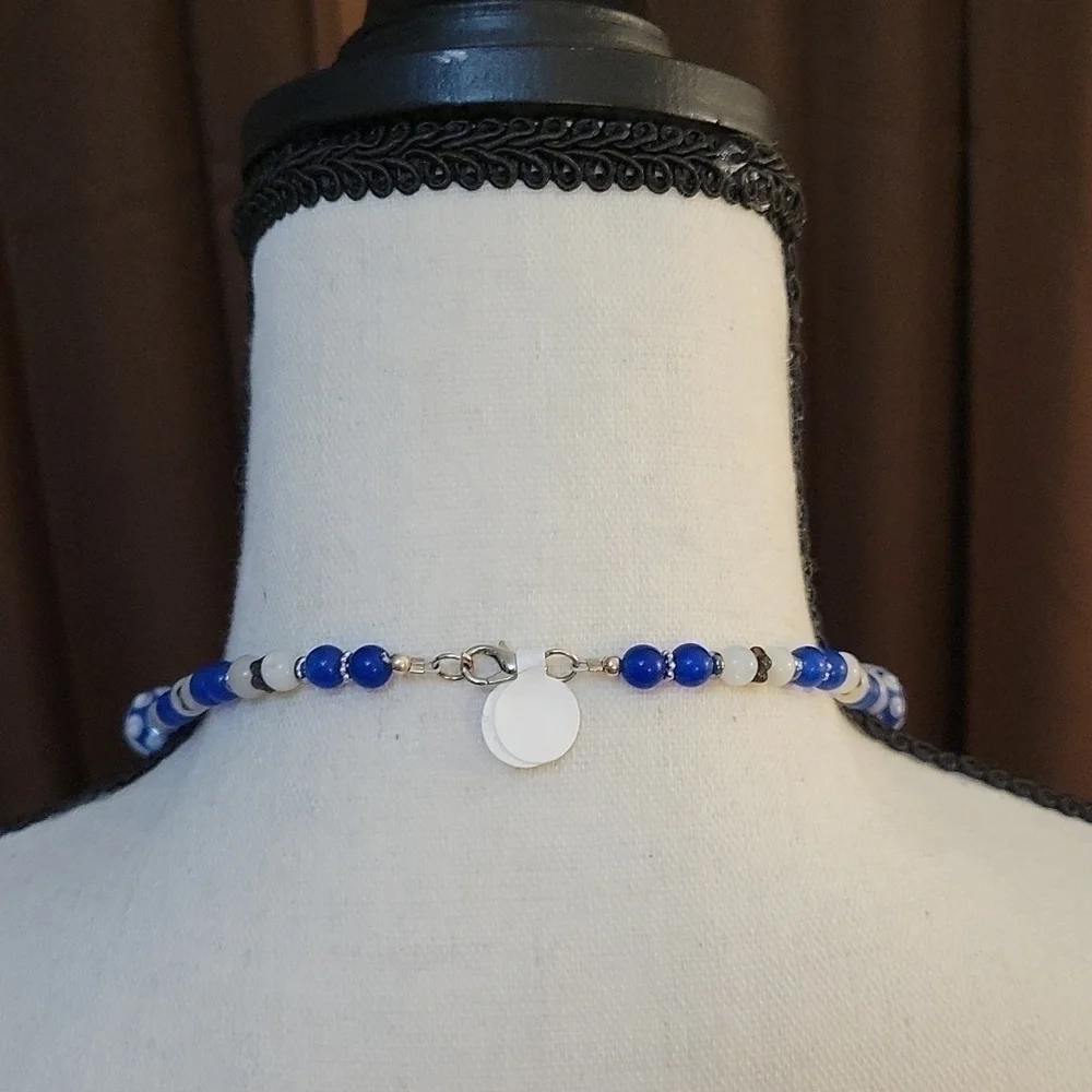 HANDMADE Chalcedony Moonstone Lampwork Beaded Artsy Opera Necklace